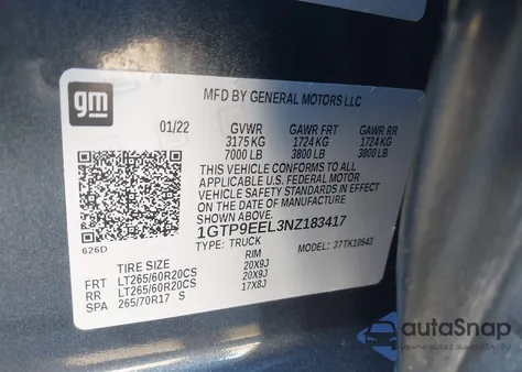 2022 GMC Sierra 1500 Limited 4Wd Short Box At4 из США, поврежденный, VIN 1GTP9EEL3NZ183417